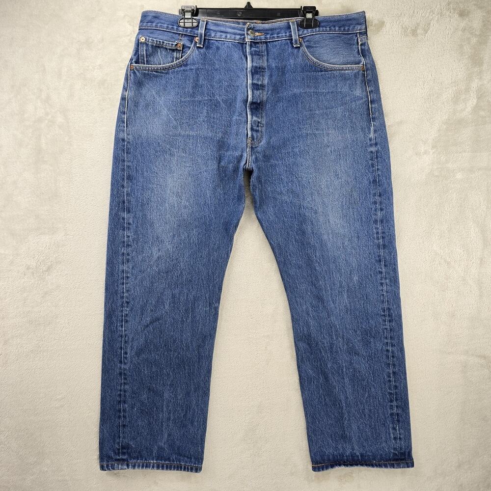 Levis 501 Jeans Mens 40x32 (Fits 38x27) Blue Denim Button Fly‎ Straight Leg